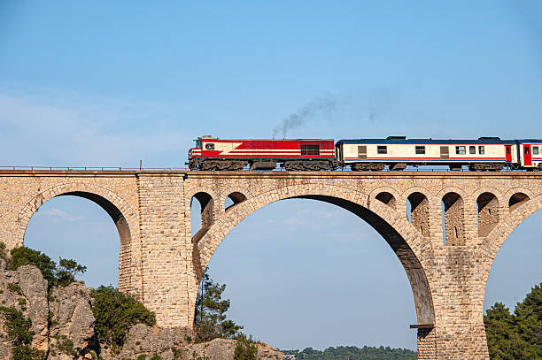 The train passing over the historic Varda Bridge