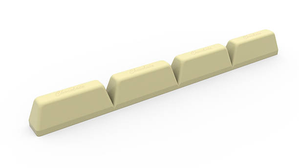 Pristine creamy chocolate bar divided into four elegant segments with subtle embossed inscriptions isolated on white. 3D rendering