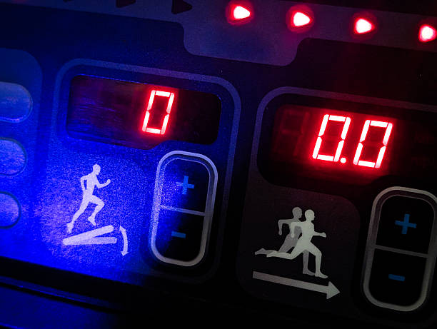 istock close-up of digital treadmill console with blue runner symbol and red numbers 2241380338