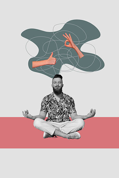 istock Template sketch image composite collage of solution online therapy psychology mind cloud young man sit meditate balance gesture thumb ok 2241386947