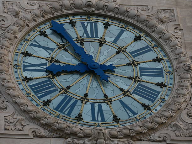 External clock mounted on the facade of an old building.