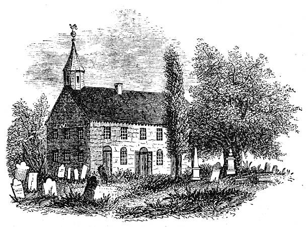 Antique magazine image: The Battle of Monmouth Courthouse, Freehold Meeting house