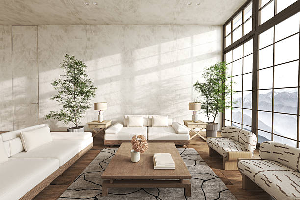 istock Bright natural living room with mountain views 2241400854