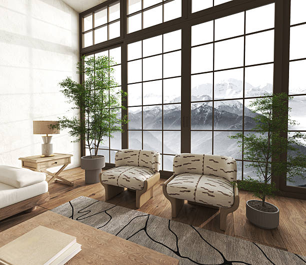 istock Cozy reading nook with mountain view and natural light 2241401272