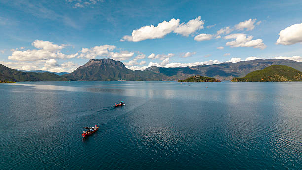 Colorful canoes on the lake