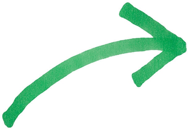 Hand drawn green arrow sketch with marker brush stroke, abstract ink pointer symbol for direction, business design, doodle icon, simple isolated sign element