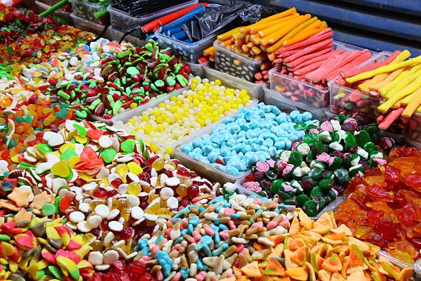istock Gummy candies background in candy shop 2241407174