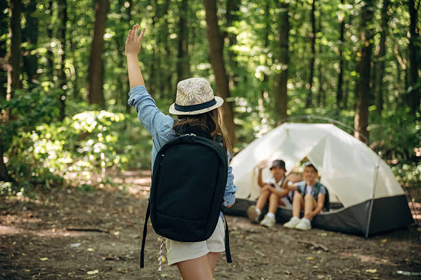 istock Girls kids are in the forest, hike conception 2241411630