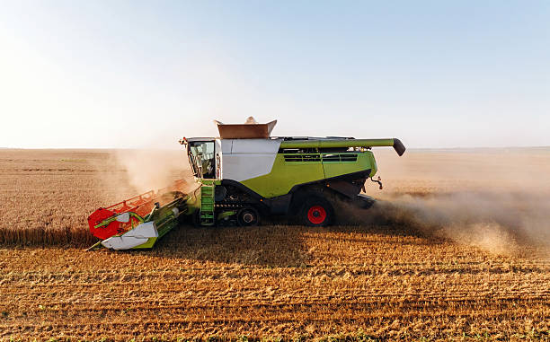 istock Agricultural machine harvesting wheat 2241412954