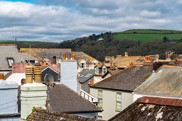 Narrow, cobblestone street and traditional buildings, St Ives,, Cornwall