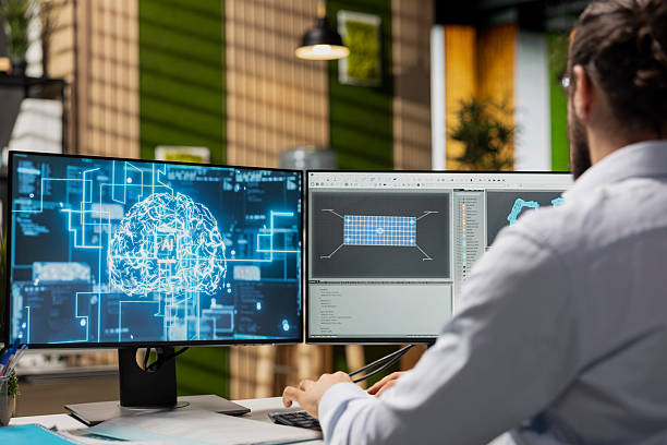 istock Technician in office working for renewable energy company using AI 2241418707