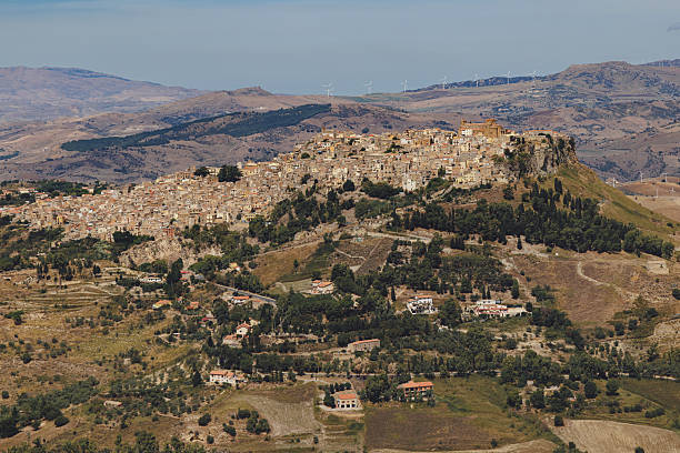 View at Calascibetta, Sicily, Italy taken from Enna. High quality photo