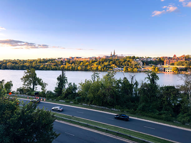 Sunset in Georgetown, Washington, DC, as seen from Rosslyn, Virginia.