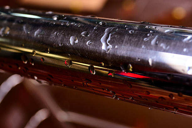 Handrail full of droplets after rain