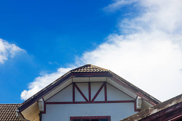 Half-timbered gable of thai home in residential district of Bangkok Chatuchak