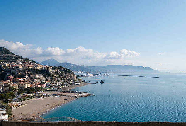 View of the beach and the little town of Vietri Sul Mare on Amalfi Coast, Italy