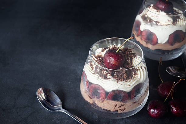 istock Black Forest Dessert Parfait on dark grey background. 2241432385