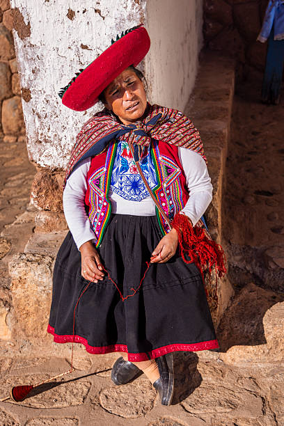 istock Peruvian woman spinning wool by hand in Chinchero, Sacred Valley, Peru 2241435143