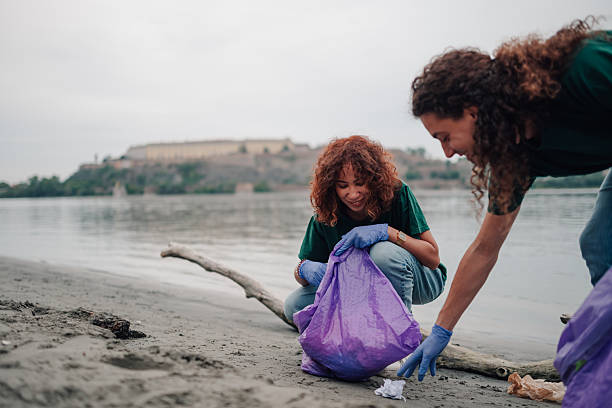 istock Young volunteers cleaning beach collecting garbage 2241442718