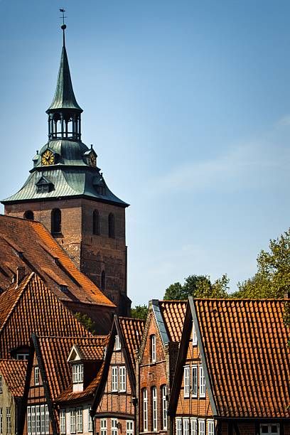 istock Charming historic town with towering church steeple. 2241446286