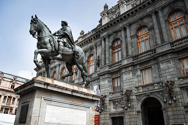 istock Bronze equestrian statue guards historic European building facade 2241451383