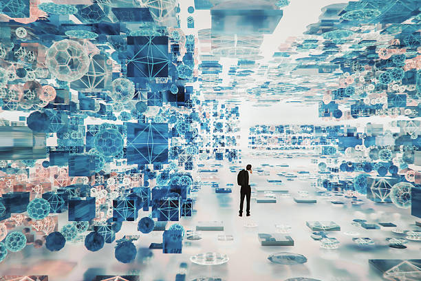 istock Businessman walking in VR environment 2241456647