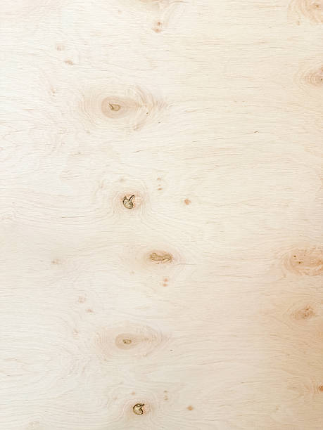 Close-up of light birch plywood texture, featuring subtle knots, natural grain patterns, and smooth beige surface, perfect for woodworking, furniture, and interior design applications.