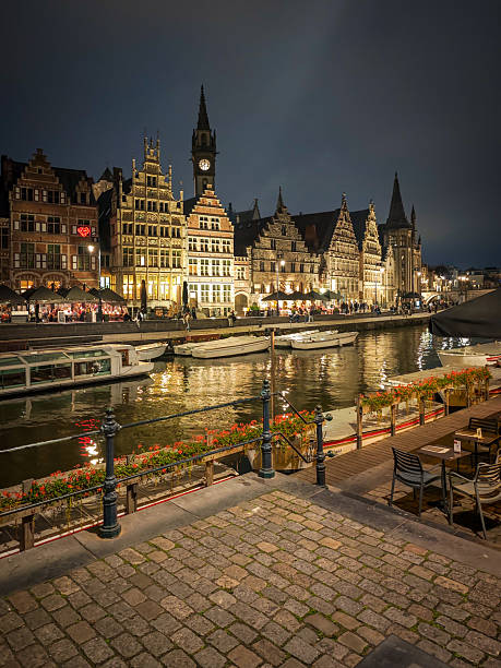 Leie (Lys) River in Ghent in Belgium at night