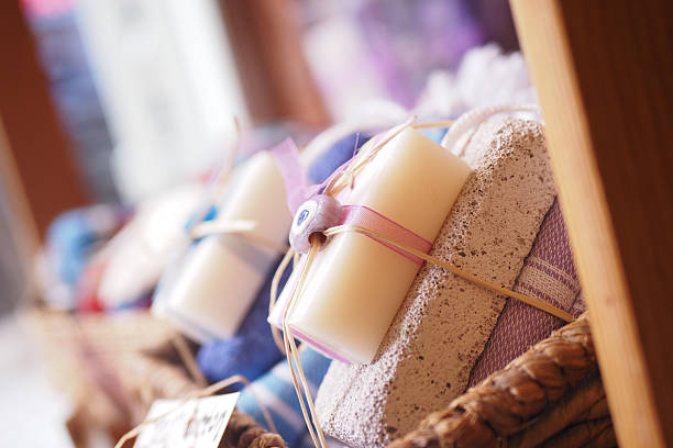 istock Colorful handmade soaps displayed in a cozy store 2241473425