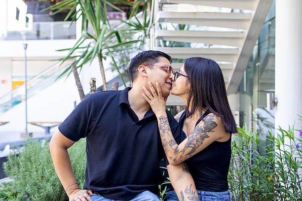 Couple kissing on their anniversary