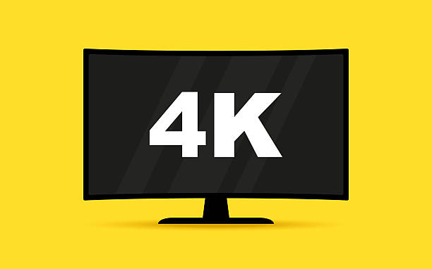 istock Flat screen tv with 4k Ultra HD video technology. Digital wide television concept. Led television display with high definition digital tech symbol.  Idea of wide screen computer monitor 2241476414