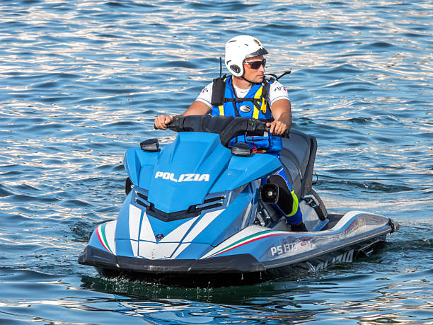 Isolated Blue and White Jet Ski Watercraft