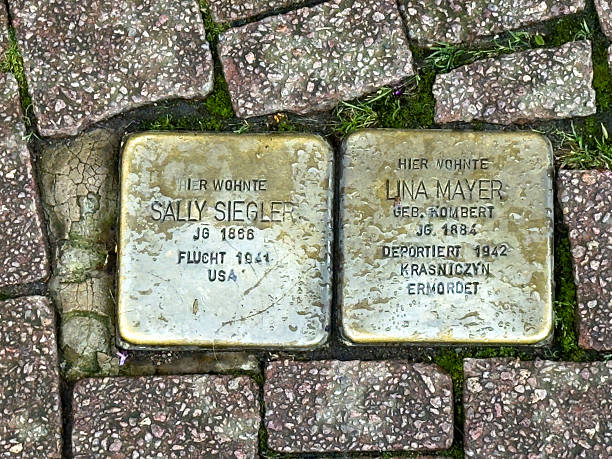 Boppard, Germany - September 9th 2025 ;   Stolpersteins, or Stumbling Blocks, placed in the ground in Germany. Stumbling blocks are plaques in the sidewalk inscribed with the name and dates of victims of Nazi extermination or persecution.
