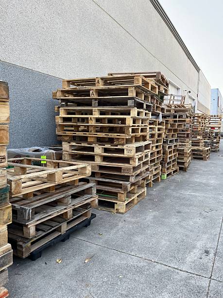 istock Wooden pallets for loading goods. Pallet, a platform for transporting cargo and goods. 2241487915