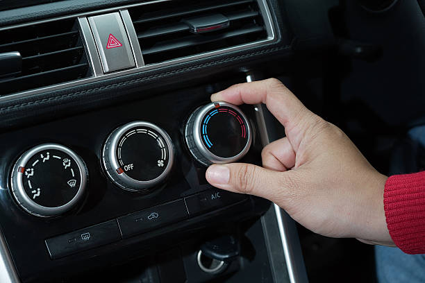 car air conditioner is not cool due to a refrigerant leak. stock photo