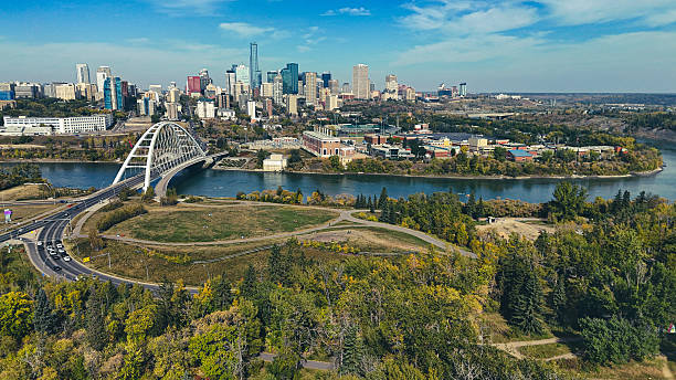 istock Edmonton skyline and river valley in autumn from drone 2241501314