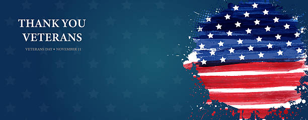 istock Grunge artistic American flag in round shape with the text 'Thank you veterans' on a blue background, honoring those who served. Veteran's day in USA concept. 2241506808