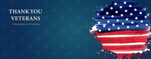 istock Grunge artistic American flag in round shape with the text 'Thank you veterans' on a blue background, honoring those who served. Veteran's day in USA concept. 2241506835