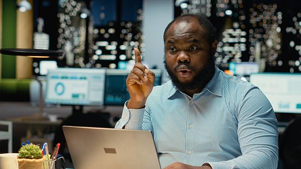 African american clever man makes breakthrough and having new ingenious idea