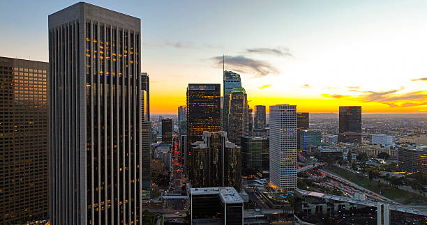 istock Los Angels downtown skyline, panoramic city skyscrapers. 2241518297