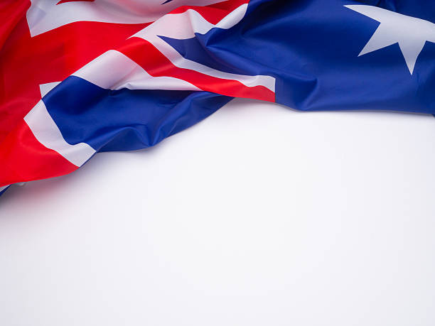 istock Australian national flag fabric on white background. 2241524811