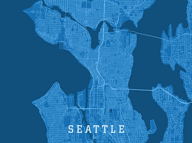 Seattle WA City Vector Road Map Blue Horizontal vector art illustration