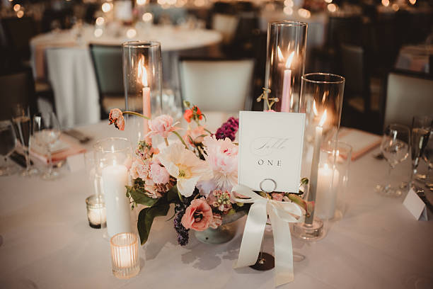 istock Table at wedding reception with candles and flowers 2241533083