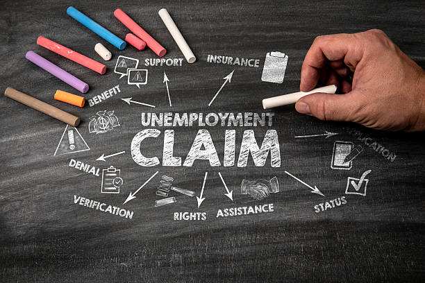 istock Unemployment Claim Concept. Black scratched textured chalkboard background 2241533355