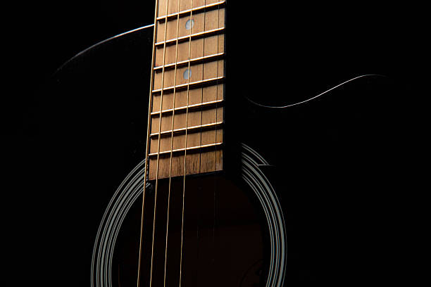istock black acoustic guitar on a black background, silhouette. close-up, front-side view 2241533480