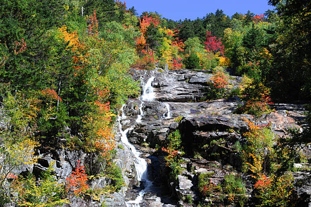 waterfall on the rock in autumn mountain