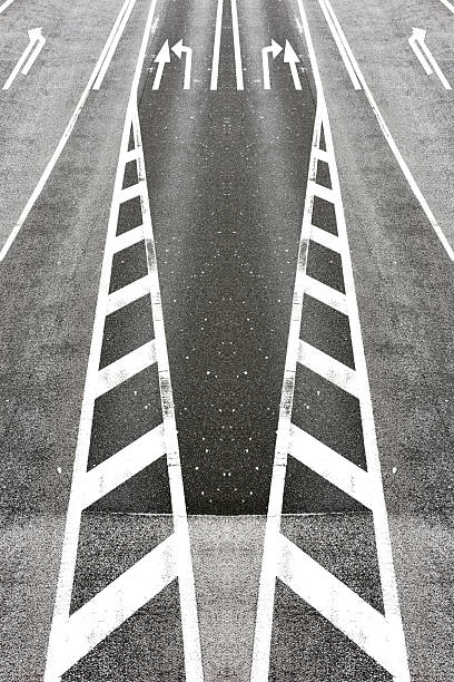 High angle view of road sign abstract background.