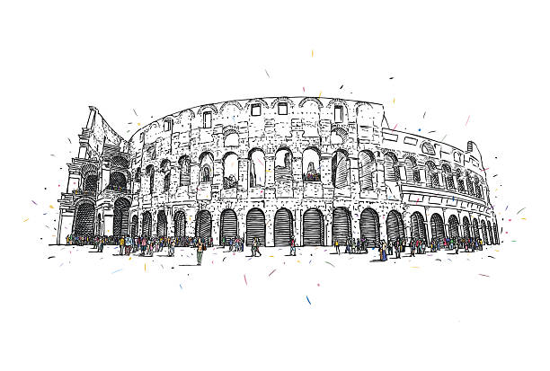 istock Tourists Around Roman Colosseum Vector Illustration 2241555149