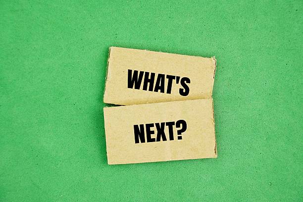 istock Box paper with the word question What's Next? 2241568771