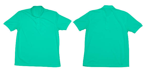 istock Green polo shirt front and back view isolated on white background for apparel design and clothing mockup 2241573363